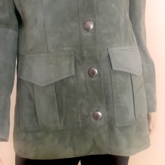 ST JOHN Green Suede Leather Jacket Size M - Picture 3 of 9